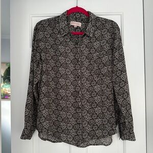 Philosophy Black and White Paisley Button Down Long Sleeve Blouse in Size Medium